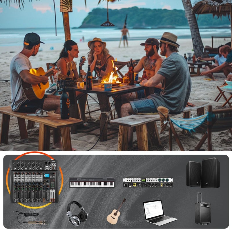 Kaschun Professional Audio Mixer, 12 Channel Mixer Sound Board Mixer DJ Mixing, Equipped With 48v Phantom Power USB Bluetooth MP3 Player, Studio Audio Mixer for DJ Studio Streaming Recording - Image 5